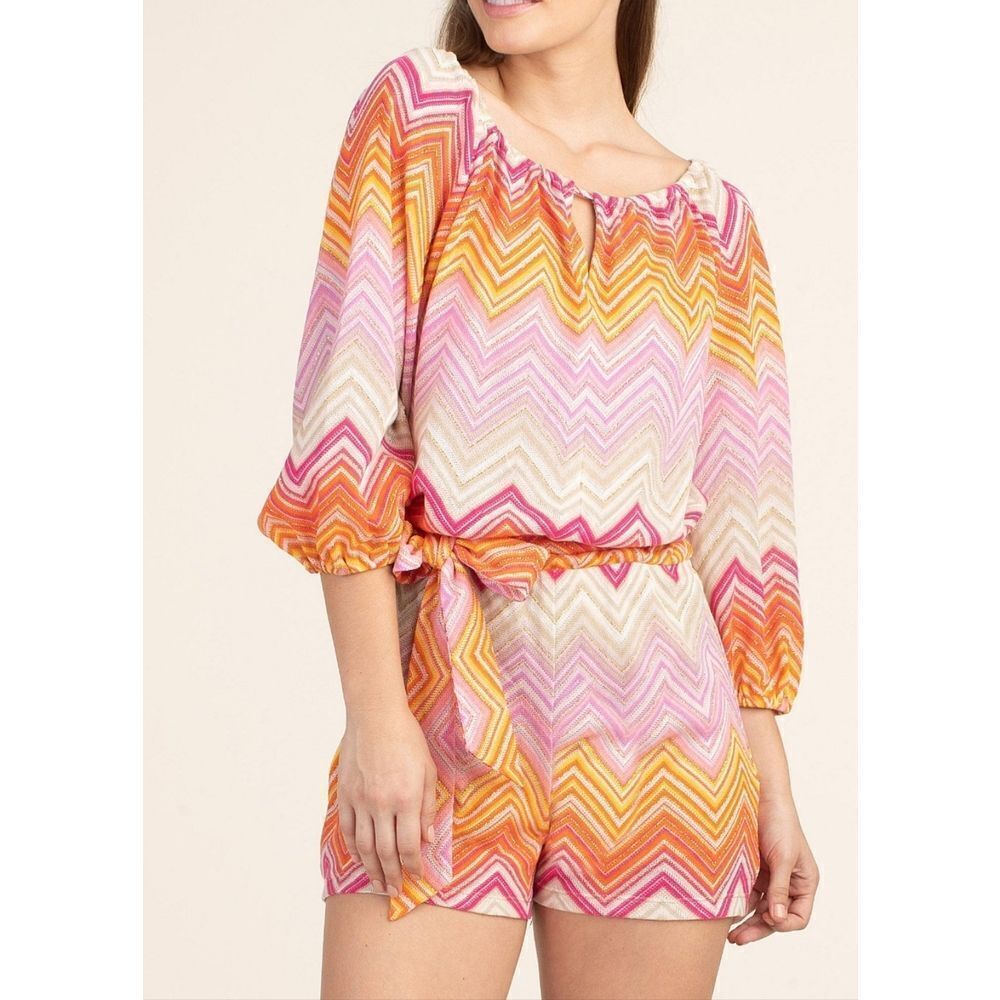 Trina Turk Women Multicolor 3/4 Sleeve Exploration Romper Swim Coverup Small